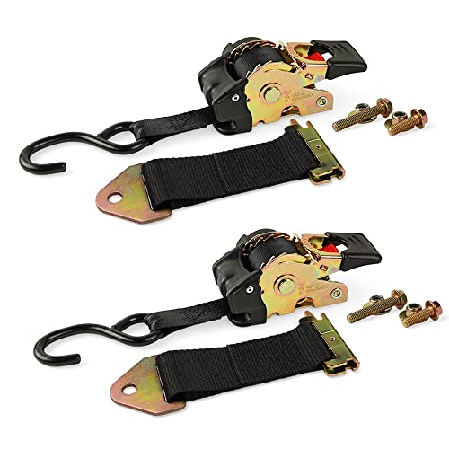 DC Cargo Mall Retractable Ratchet Straps - E-Track and Bolt-On Mounting Options (2 Pack) 1" x 6' - 4,000lbs Break Strength Heavy Duty Auto Self Retracting Tie Down Straps - color: Bolt On + Etrack, size: 1" x 6'