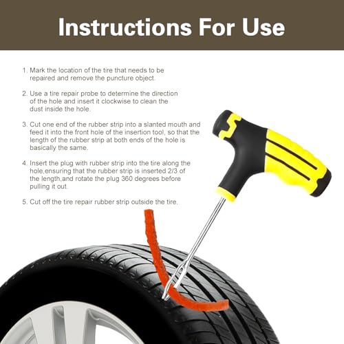 12 PCS Tire Repair Kit, Tire Patch Kit with 10 Rubber Plugs, 2 T-Handles, Flat Tires Puncture Repair Tools, Flat Tires Emergency Repair Set for Car, Motorcycle, Truck, ATV - size: 12 PCS