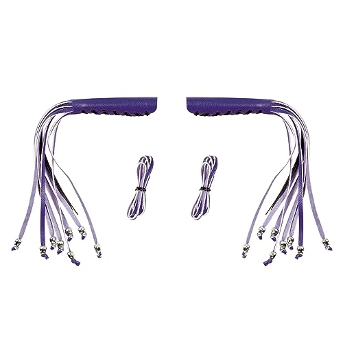 Motorcycle Lever Cover PU Leather Fringed Brake Clutch Covers Universal Grip Tassels Motorcycle Handlebar Covers with Skull Beads - color: Purple