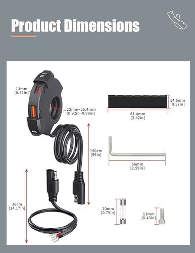 Motorcycle USB Charger for Yamaha Super Tenere 2013-2024, Dual Motorcycle Handlebar Socket, Dual Outer Port Waterproof SAE to USB Handlebar Charge for Phone, GPS