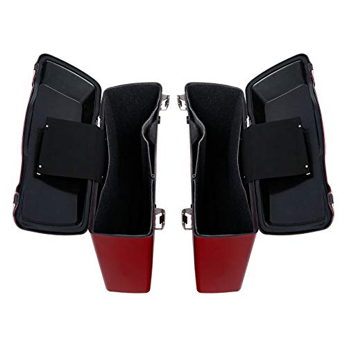 TCMT Hard Saddle bags Saddlebag w/Lid Latch & Liners Carpet Insert Fits For Harley Touring CVO Road Glide Road King Street Glide Electra Glide Ultra Classic 1994-2013 - color: Red Chrome Latches#A