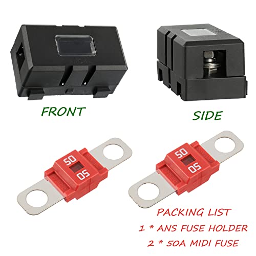 Midi Fuse Holder and 2 High Current Fuses for Cars, Trucks, Vehicles (50 Amp) - color: 50A