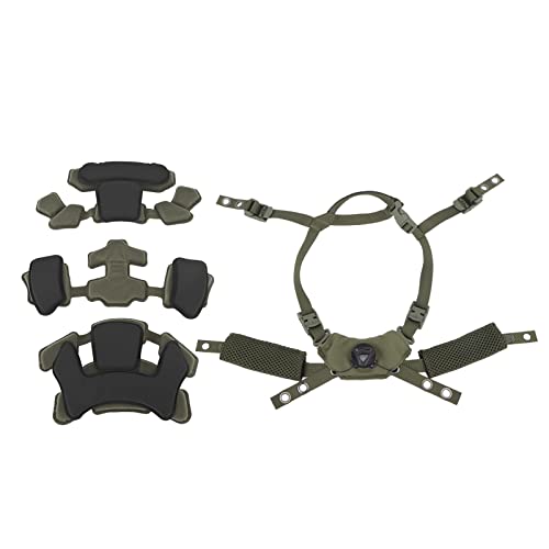 Combat Helmet Padding Kit, Tactical Helmet Padding Kit, Tactical Helmet Dial Suspension System Chin Strap with Bolts and Screws for Scooters, Skateboards(Army Green Sponge)