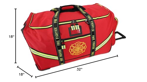 Lightning X Premium Rolling Firefighter Turnout Bunker Gear Bag w/Wheels, Retractable Handle, Fully Molded 3 Colors - color: Red