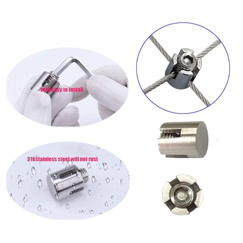 20Pcs 316 Stainless Steel Cross Cable Clamp Wire Rope Cross Clamp 1/8" Rope Wire Rope Clamp Cable Baluster