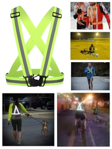 Running Reflective Vest Elastic Adjustable Reflective Vest 2 Pieces with 4 High-Visibility Reflective Belts for Nighttime Running Biking Motorcycle Dog Walking fits Men Women Kids - color: Orange-green