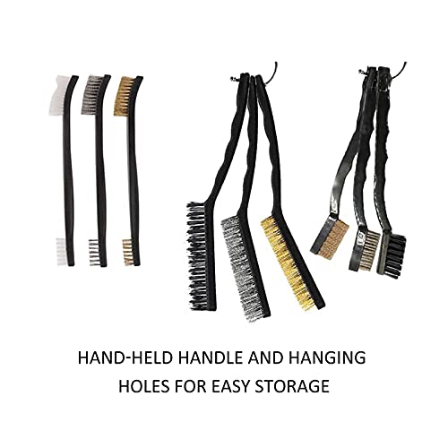9pcs Wire Brush Set, Rust Paint Metal Cleaner, Cleaning Welding Slag and Rust, Handy Steel/Nylon/Brass Brush Set Suitable for Cleaning Welding Slag and Rust