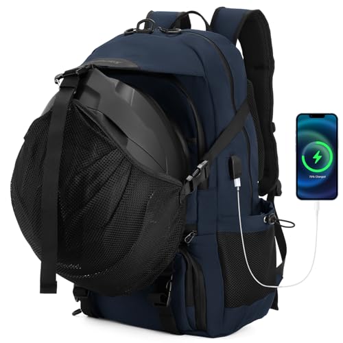 Oumurs Motorcycle Helmet Backpack 50L, Blue Water-resistant 1680D Oxford Fabric, Expandable, Reflective, USB, Large Capacity, Long Distance Travel Backpack - color: Blue
