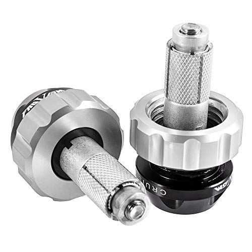 Throttle Lock Cruise Control Grip Ends Handlebar Plugs Sliders for 22mm Motorcycle Handlebar with 14mm/18mm Inner Diameter or with M6 Screw Holes (Silver) - color: Silver