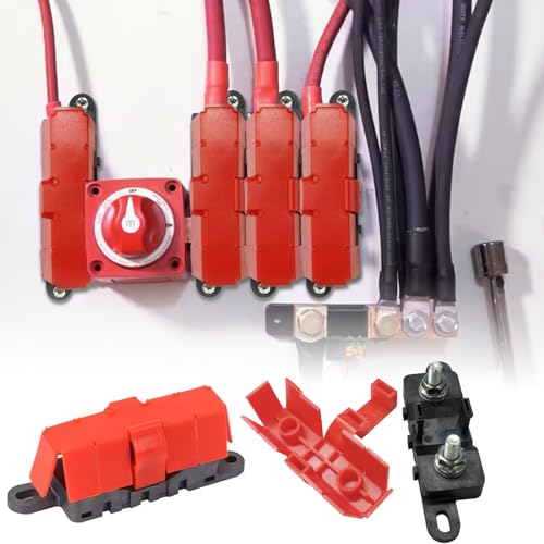 GLOSO Mega Fuse Holder with Cover M8 Stud 400 Amp Rating 3 Pack DMM - color: 3 Red Fuse Holder, size: Fuse Holder