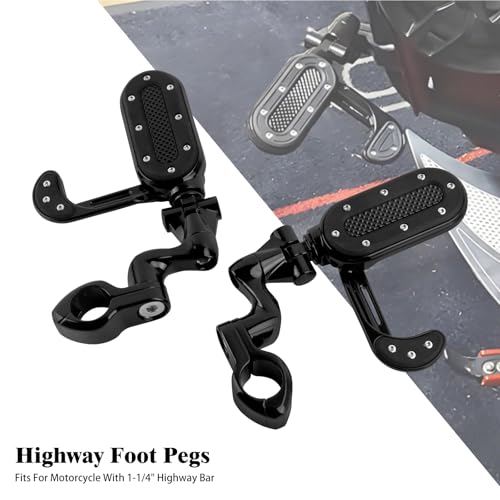 Motorcycle Highway Foot Pegs with Flip-out Heel Rests Fit for Harley Touring Road Glide Street Glide Road King Electra Glide Sportster, Highway 1.25" Engine Guard Foot Pegs Black - color: Black