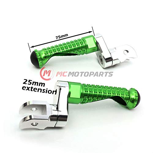 MC MOTOPARTS MPRO Green 25mm Extended Front CNC Footpegs Compatible with YZF R1 00-21 YZF R6 03-19 YZF R1M 15-21 R1S - color: Green, size: 25mm Extension