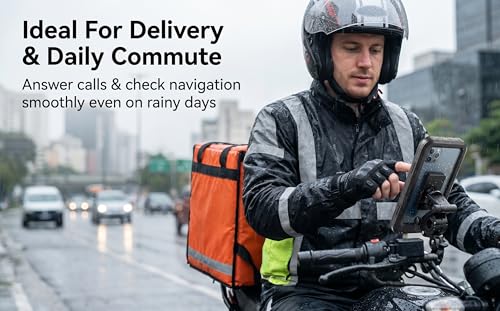 Waterproof Motorcycle Phone Mount, Full Protection Touchscreen Holder, IPX6 Water Resistant, High-Sensitivity PET Touch Film, Black