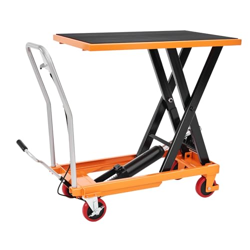 SPECRAFT 1100 lbs Hydraulic Lift Cart, Single Scissor Lift Table, 33" Max Height, 4 Wheels, Non-Slip Pad Material Handling Platform, Orange - size: 1100 lbs