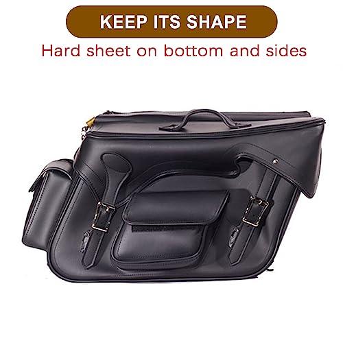 Dream Apparel Faux Leather Motorcycle Saddle Bags Throw Over Saddlebags, PVC Motorcycle Side Bags for Honda Shadow Softail Dyna V-star (Black, No Studs) - color: Black 55L No Studs