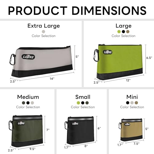 LETINE Tool Pouches Zipper Bag, Water Resistant 1680D Oxford Pouch Bags with Carabiners, Extra Wide Flat Bottom Stand-Up Tool Storage and Organizers, Medium 3-Pack - size: 3 Pack Medium