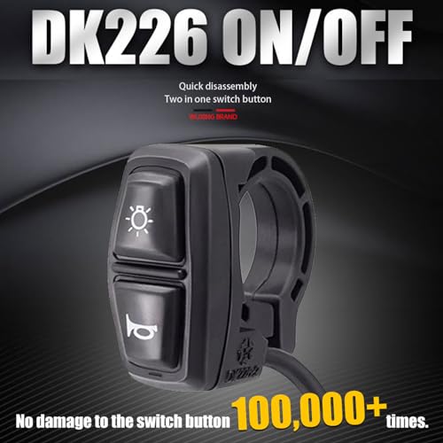 12-72V Universal Ebike Light and Horn Switch 2 in 1 Electric Bike Scooter Light Switch Motorcycle Button 7/8'' Motorcycle Headlights Horn Turn ON/Off Control Switches DK226 - style: 2-in-1 switch DK226