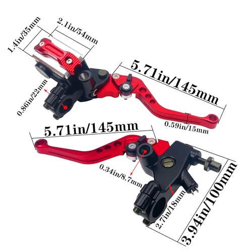Universal Motorcycle 7/8" 22mm Handlebar Brake Master Cylinder Clutch Lever CNC Left & Right Set Compatible with Honda Kawasaki Suzuki Yamaha( Piston Diameter 12.7mm (Red) - color: Red