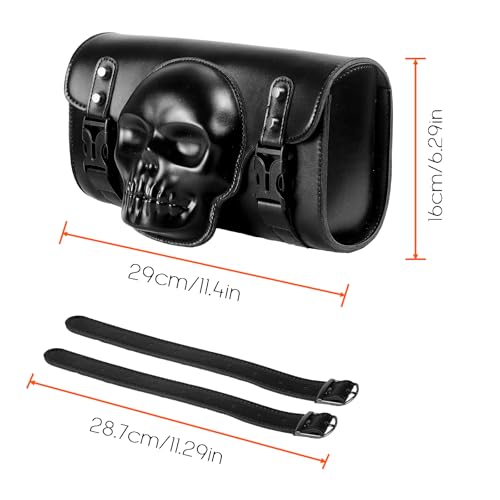 Rogierra 7.2L Motorcycle Tool Bag,Universal PU Leather Motorcycle Fork Bag Waterproof Handlebar Bag For Harley Suzuki Kawasaki,Black 3D Skull Bag - style: 3d Skull Pattern