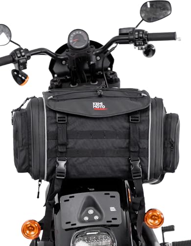 KEMIMOTO Motorcycle Travel Luggage Bags, Expandable Large Capacity Motorcycle Tail Bag, Waterproof Rear Rack Trunk, Motor Pannier Bag with Rain Cover and Straps 25L-30L - size: 25L-30L