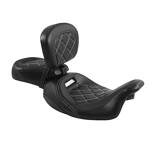 Rider Seat Cushion For Touring, SLMOTO Motorcycle Low-Profile Passenger Seat, Rider Sissy Bar Backrest Pad For Harley Touring CVO Road King Street Glide Road Glide Electra Glide 2014-2023 Black White - color: Black White + Rider Backrest Pad#102