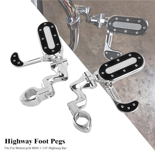 Motorcycle Highway Pegs with Flip-out Heel Rests Fit for Harley Touring Road Glide Street Glide Road King Electra Glide Sportster, Highway 1.25" Engine Guard Foot Pegs Chrome - color: Chrome