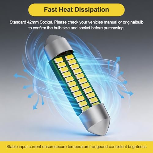 4Pcs 42mm LED Bulb 211-2 41mm 578 1.65in CANBUS Error Free, 6000K White Super Bright Festoon, Interior Dome Map Trunk License Plate Light for Car 12V. - size: 42MM