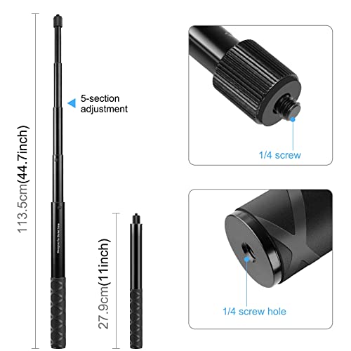 PULUZ Motorcycle Bicycle Handlebar Mount,Sports Camera Selfie Stick Bracket Telescopic Rod for Insta360 X4 X3 ONE RS R GO 3/GoPro Hero 12/11/1 for Cycling Videos Third Person View