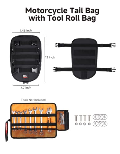 KEMIMOTO PVC Motorcycle Tail Bag with Tool Roll Bag Quick Release 6L Water-resistant Universal Dirt Bike Enduro Rear Fender Bag Storage Fit for Dual Sport Bike Adventure Off Road Motocross
