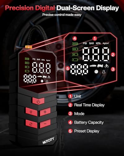Portable Air Compressor for Car Tires, 16000mAh Wireless, 150PSI Wireless Tire Inflator with Lighting and Mobile Power Function, Suitable for SUVs, Cars, Motorcycles, Bicycles and Balls