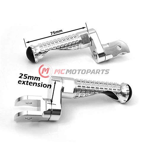 MC MOTOPARTS MPRO Silver 25mm Extended Front CNC Footpegs Compatible with YZF R1 00-21 YZF R6 03-19 YZF R1M 15-21 R1S - color: Silver, size: 25mm Extension