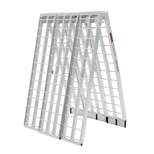 Black Widow 9' Aluminum Folding Motorcycle Ramp, Extra-Wide 3-Piece Arched Ride-Up Loading Ramp for Trucks and Trailers, 1,500 Lb Capacity, Silver - size: 9 feet