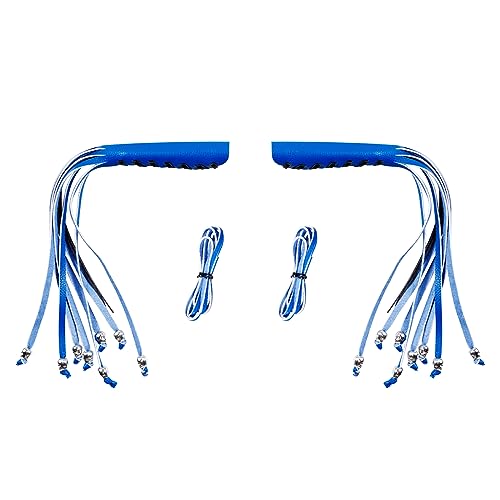 Motorcycle Lever Cover PU Leather Fringed Brake Clutch Covers Universal Grip Tassels Motorcycle Handlebar Covers with Skull Beads - color: Blue