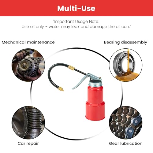 2-Pcs Oil Can Hand Pump Oiler Metal Pump Oil Can 8oz. (250ml) with Metal Straight & Long Flex Spout - color: 2 Red 8oz.