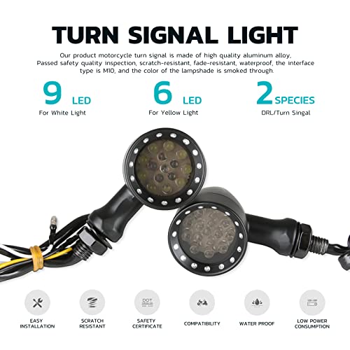 Rich Choices 2pcs Black 15 LED Motorcycle Stop Brake Running Turn Signal Indicator Amber Lights Compatible with Street Bike Chopper dirt bike scooter Cafe Racer (Black-Amber&White) - color: Black-Amber&White