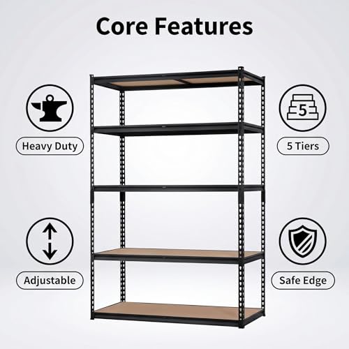 Heavy Duty Garage Storage Shelves 5-Tier Metal Adjustable Shelving Unit Storage Shelving for Kitchen Pantry Basement Bathroom Laundry, 2500 LBS Capacity, 48" l x 18" w x 72" h - size: 48"L x 18"W x 72"H