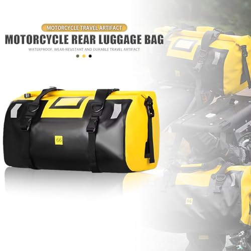 Waterproof PVC Motorcycle Dry Bag 66L Motorcycle Tail Saddle Bag Travel Luggage Storage Bag Roll Pack Bag Yellow - color: Yellow no logo