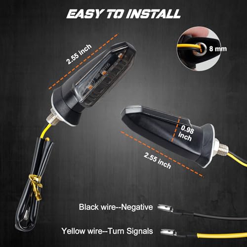 NTHREEAUTO Motorcycle LED Turn Signal Light Universal Front Rear Turn Signals Sequential Amber Blinkers Compatible with Motorbike Scooter Quad Cruiser Off Road Touring - 4PCS