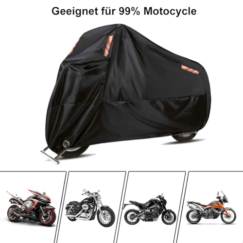 Motorcycle Cover Waterproof Motorbike Cover All Season 190T Durable Night Reflective Snow Cover with Lock-Holes & Storage Bag Vehicle Cover for Outdoor 116 x 41 x 49 inches - size: 116 x 41 x 49 inches