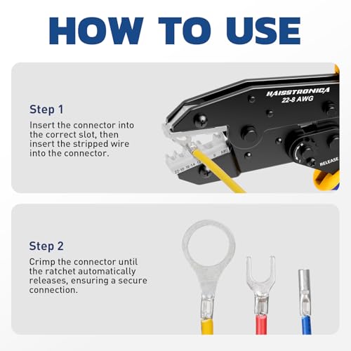 haisstronica Crimping Tool for Non-Insulated Terminal,AWG 22-8 Ratchet Wire Crimper Tool,Wire Terminal Crimper HS-7327