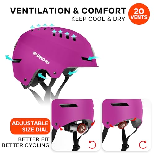 DKONI Bike Helmet with LED Lights Bicycle Helmets Commuter Cycling Helmet USB Rechargeable Front & Back LED Light Helmet for Adult Men Women - color: Pink, size: Medium: 20.5-22.5inch (52-58cm)