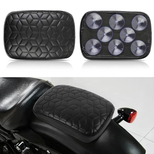 DREAMIZER Universal Black Motorcycle Solo Passenger Seat Rear Cushion 8 Suction Cups Compatible with Harley Davidson Sportster XL 883 1200 Forty Eight Dyna Chopper Bobber Custom (Diamond-Breathable) - style: Diamond Black (Breathable)