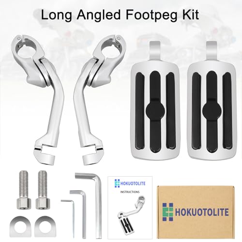 1.25" (32mm) Adjustable Highway Foot Pegs w/Long Extended Angled Mounts for Harley Davidson Touring Street Glide/Road Glide/Electra Glide/Road King Motorcycle w/1-1/4" Crash Bar,CHROME#2