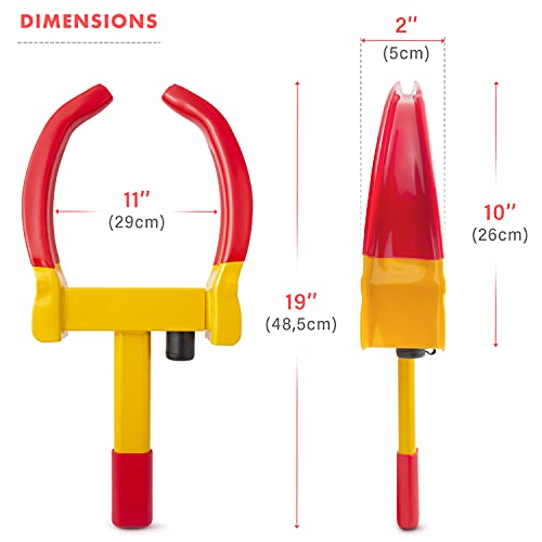 VaygWay Tire Clamp Universal Wheel Lock- Heavy Duty Security Metal Boot Stabilizer Anti Theft Wheel Chock Lock Car Trailer Wheel-Security Travel Locking Claw Auto- for Car Van - color: 1 Pack Red/Yellow