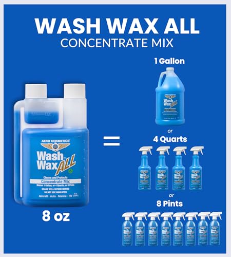 Wet or Waterless Car Wash Wax 8oz Concentrate Kit Makes 1 Gallon of Wash Wax ALL Aircraft Quality for Car, RV, Boat, Motorcycle Use Anywhere, Anytime, Home, Apartments, School, Garage, Parking Lots