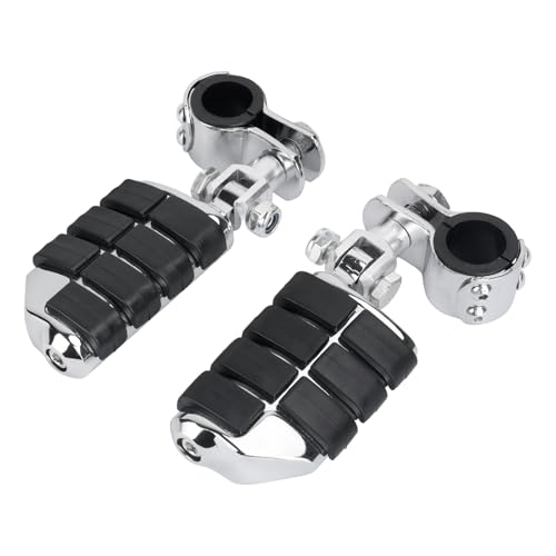 Highway Pegs Motorcycle Foot Rests w/Mount Clamp Kit For 1" 1.25" Engine Guards Compatible with Harley Touring Softail Dyna Sportster Road King Fat Bob Road Glide Street Glide Chrome