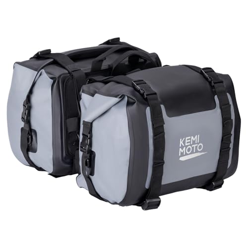KEMIMOTO PVC Waterproof Motorcycle Saddlebags 50L(25Lx2) Adventure Dual Sport Bike Luggage Bag Saddle Bags Side Bags for Motorbike Travel Motorcycle Bags