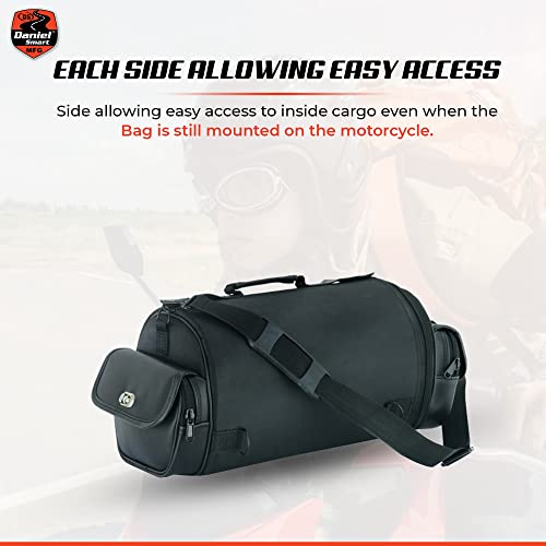 Daniel Smart Multi Pockets Biker Sissy Bar Bag - Included All Weather Protection Rain Cover - Motorcycle Touring Bag - Black - color: Non-Studed