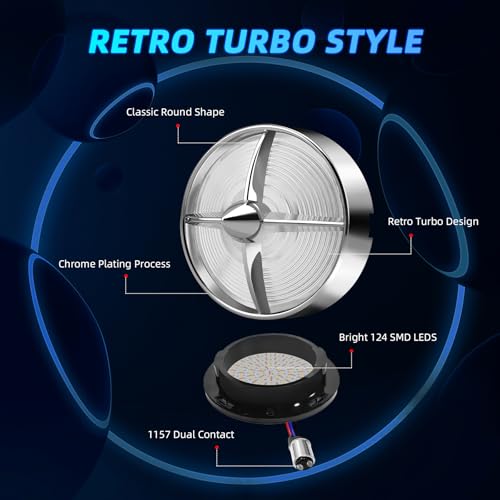 Motorcycle LED Turn Signals With 3 1/4" Clear Lens Covers 2 Pack, 1157 Dual Contact Front Rear White Amber Lights Custom Turbo Lamps Universal Fit Harley Ultra Classic Electra Glide Road King - color: 3 1/4" round Clear lenses with 1157 LED