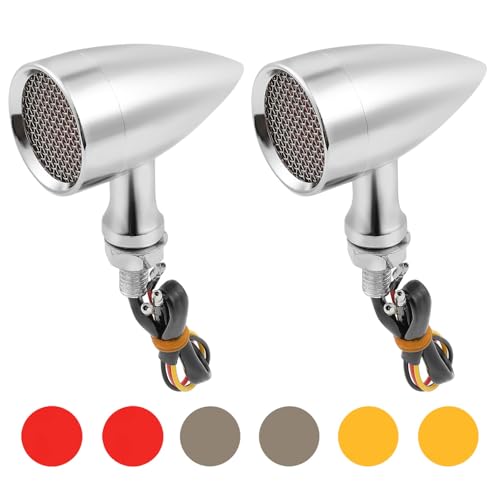 Rich Choices 2pcs Chrome 15 LED Motorcycle Stop Brake Running Turn Signal Indicator Red Lights Compatible with Harley Honda Chopper (Chrome with net-Red Light) - color: Chrome with net-Red Light